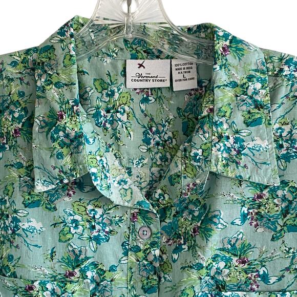 VERMONT COUNTRY STORE L Floral Short Sleeve Button Down Shirt Cottage Granny - Picture 2 of 5